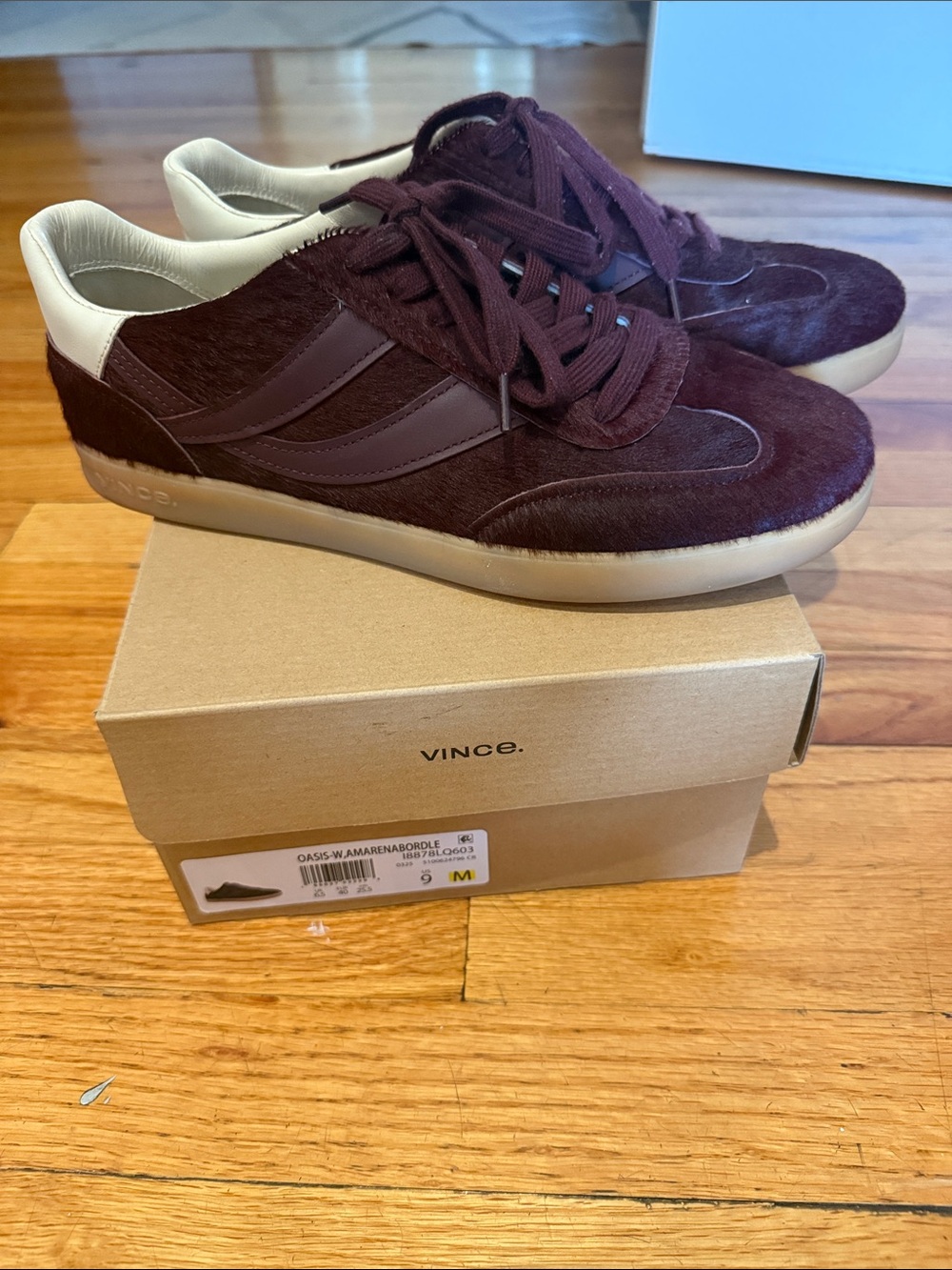 Vince Pony Hair Low-Top Sneakers, size 9, maroon - Picture 2 of 9